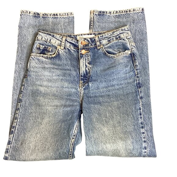 ZARA Denim Blue Jeans High Waist Straight Leg Sz 4 30x32 #220M - Picture 9 of 11